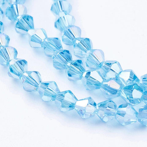BeadsBalzar Beads & Crafts (BE66) Glass Beads Strands, AB Color Plated, Faceted, Bicone, DeepSkyBlue 4MM