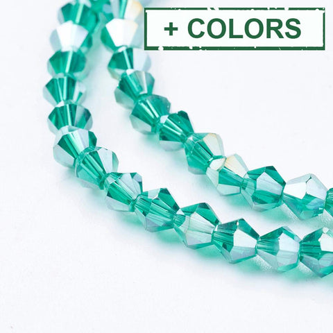 BeadsBalzar Beads & Crafts (BE66-X) Glass Beads Strands, AB Color Plated, Faceted, Bicone, 4MM (1 STR)