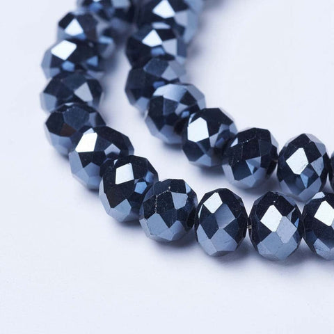 BeadsBalzar Beads & Crafts (BE7790-6) Electroplate Glass Beads, Pearl Luster  Faceted, Rondelle, Black 6x5mm