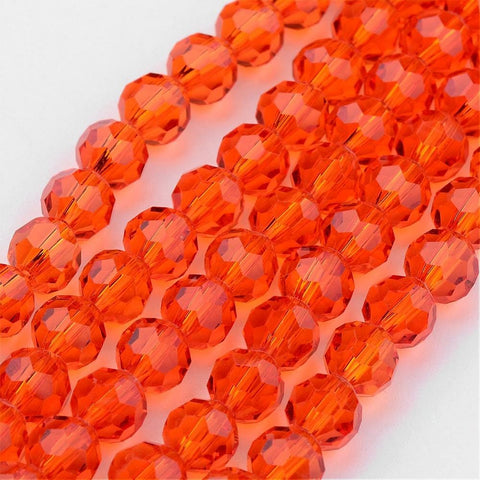 BeadsBalzar Beads & Crafts (BE7906-70) Transparent Glass Beads, Faceted, Round, Orange Red 8mm