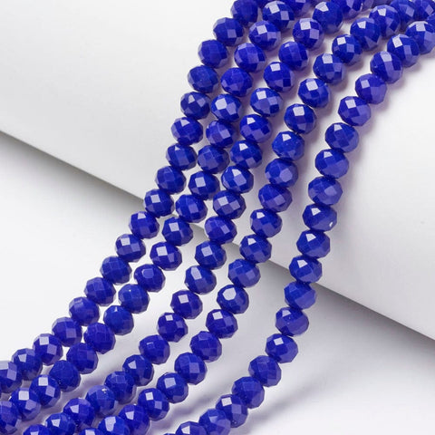 BeadsBalzar Beads & Crafts (BE7915-D07) Opaque Solid Color Glass Beads Strands, Faceted, Rondelle, Blue 6x5mm