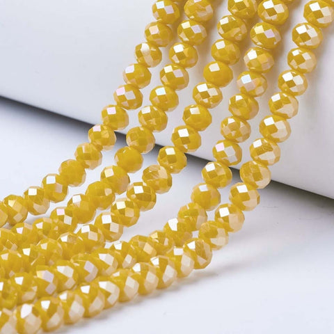 BeadsBalzar Beads & Crafts (BE7955-B03) Glass Beads, Opaque Solid Color, AB Color Plated, Faceted, Rondelle, Gold 6x5mm