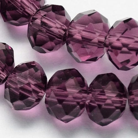 BeadsBalzar Beads & Crafts (BE7956-P) Handmade Glass Beads, Faceted Rondelle, Purple 8x6mm