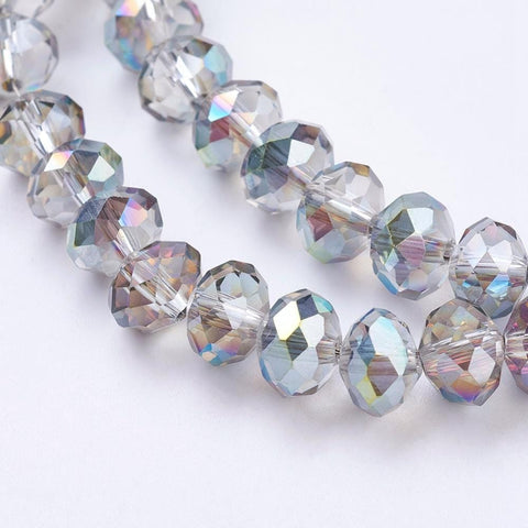 BeadsBalzar Beads & Crafts (BE8256-6) Electroplate Glass Beads Strands, Rainbow Plated, Faceted, Rondelle, Light Grey 8x6mm