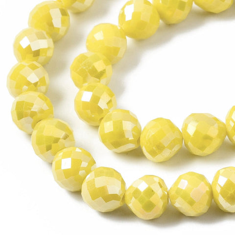 BeadsBalzar Beads & Crafts (BE8258-TY) Electroplate Glass Beads Strands, AB Color Plated, Faceted, Yellow 8mm