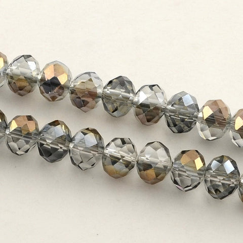 BeadsBalzar Beads & Crafts (BE8291-01) Half Plated Glass Bead Strands, Faceted Rondelle Glass Beads, Peru, 10x7.5mm