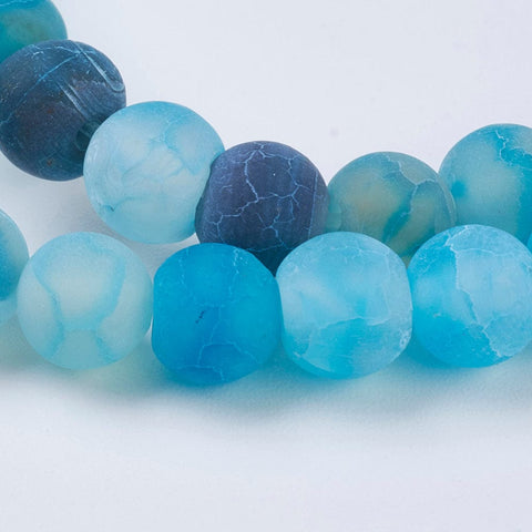 BeadsBalzar Beads & Crafts (BG2897)  Natural Effloresce Agate Beads Strands, Dyed, Frosted, Round, DeepSkyBlue  6mm
