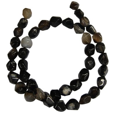 BeadsBalzar Beads & Crafts (BG3763) Gemstone Beads Strands, Natural Black Agate, Faceted, Nuggets, Black 10MM