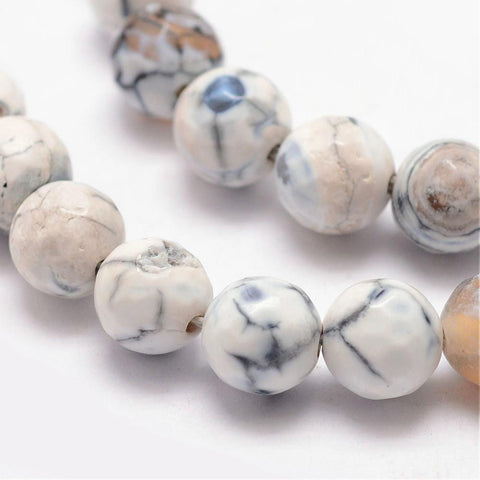 BeadsBalzar Beads & Crafts (BG4679) Natural Fire Agate Bead Strands, Round, Faceted, Dyed & Heated, White 8MM