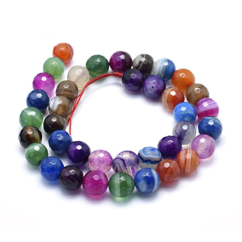 BeadsBalzar Beads & Crafts (BG4724) Natural Agate Beads, Dyed, Faceted Round, Mixed Color  14MM