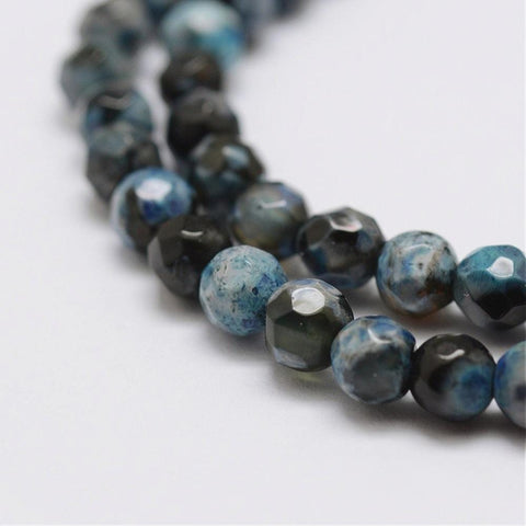 BeadsBalzar Beads & Crafts (BG4726) Faceted Natural Fire Agate Beads Strands, Round, Dyed & Heated, LightBlue  4MM