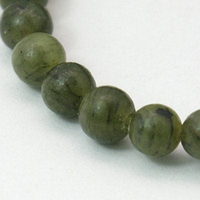 BeadsBalzar Beads & Crafts (BG4776A) Natural Gemstone Beads, Taiwan Jade, Round, Olive 4mm