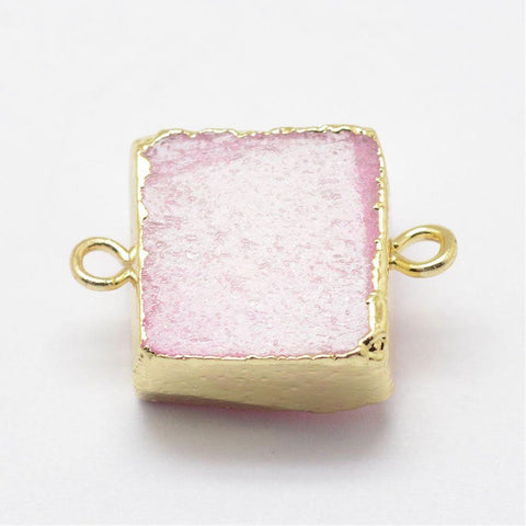 BeadsBalzar Beads & Crafts (BG5130B) Electroplated Natural Druzy Agate Links Real Gold Plated, Square, LavenderBlush 23MM