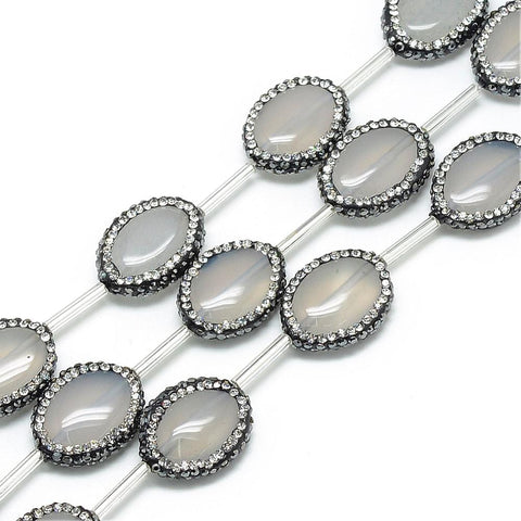 BeadsBalzar Beads & Crafts (BG5216A) Natural Grey Agate Rhinestone Beads, Oval, DarkGray 20.5~23mm