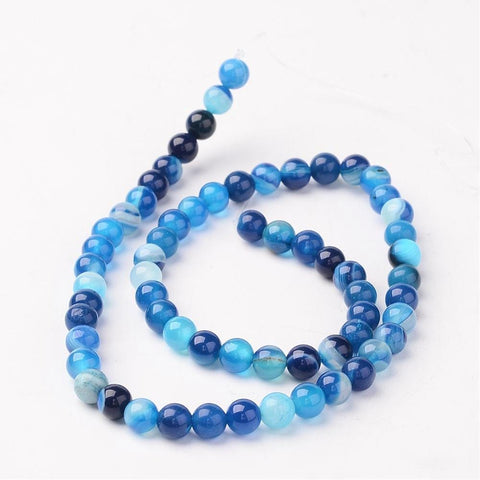 BeadsBalzar Beads & Crafts (BG5232) Natural Striped Agate Beads, Dyed, Round, Blue Size: about 6mm