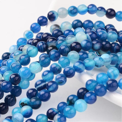 BeadsBalzar Beads & Crafts (BG5232) Natural Striped Agate Beads, Dyed, Round, Blue Size: about 6mm