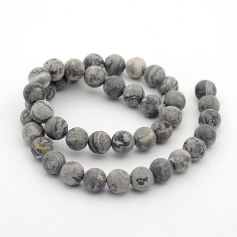 BeadsBalzar Beads & Crafts (BG5281) Frosted Natural Black Silk Stone-Netstone Round Bead 6MM