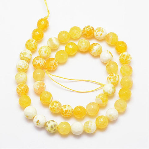 BeadsBalzar Beads & Crafts (BG5283) Natural Fire Agate Bead Round, Grade A, Faceted, Dyed & Heated, Yellow 8MM