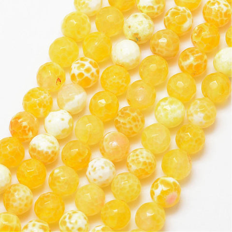 BeadsBalzar Beads & Crafts (BG5283) Natural Fire Agate Bead Round, Grade A, Faceted, Dyed & Heated, Yellow 8MM