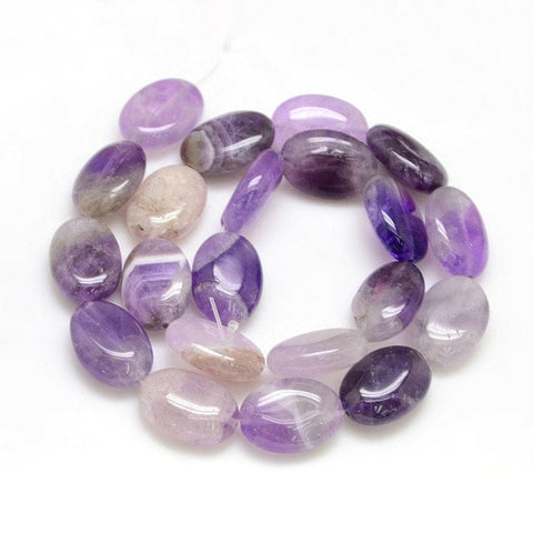 BeadsBalzar Beads & Crafts (BG5437) Natural Gemstone Amethyst Beads Strands, Flat Oval, Amethyst (1 STR)