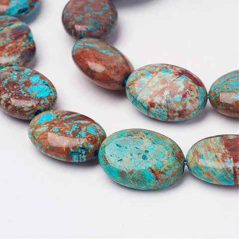 BeadsBalzar Beads & Crafts (BG5633) Natural Chrysocolla Beads Strands, Dyed & Heated, Flat Oval 19.5~20.5mm long,
