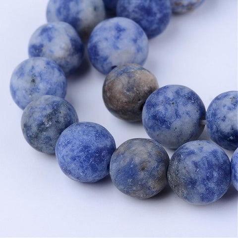 BeadsBalzar Beads & Crafts (BG6672) Natural Blue Spot Jasper Beads Strands, Frosted, Round Size: about 8~8.5mm diameter