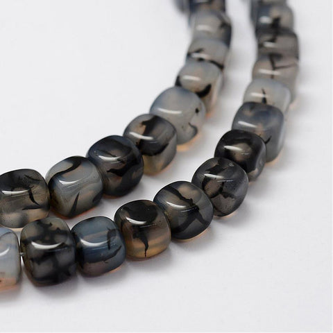 BeadsBalzar Beads & Crafts (BG6692A) Natural Agate Beads Strands, Dyed, Cube, Gray Size: about 9~10mm long, 9~10mm wide, hole: 1.5mm; about 39pcs