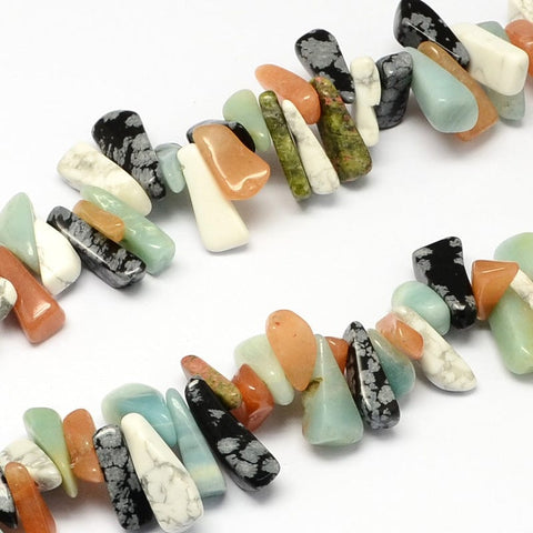 BeadsBalzar Beads & Crafts (BG6741A) Mixed Natural Gemstone Bead Strands, Chip, Mixed Color Size: about 12~20mm long, 6~10mm wide