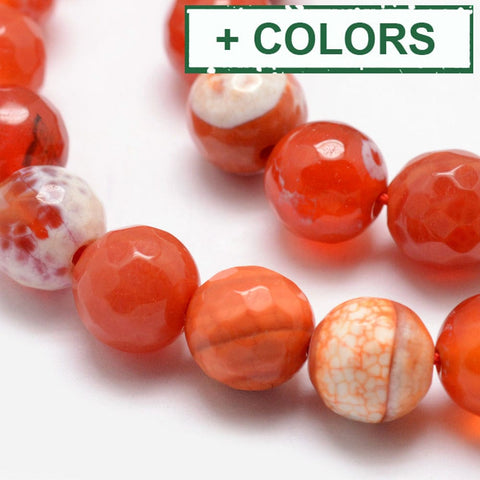 BeadsBalzar Beads & Crafts (BG6745-X) Natural Fire Agate Bead Strands, Round, Grade A, Faceted, Dyed & Heated, DarkOrange Size: about 10mm in diameter, hole: 1mm