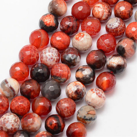 BeadsBalzar Beads & Crafts (BG6745A) Natural Fire Agate Bead Strands, Round, Grade A, Faceted, Dyed & Heated, DarkOrange Size: about 10mm in diameter, hole: 1mm