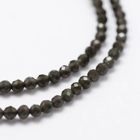 BeadsBalzar Beads & Crafts (BG6914-15) Natural Obsidian Beads Strands, Faceted, Round, 2mm (1 STR)