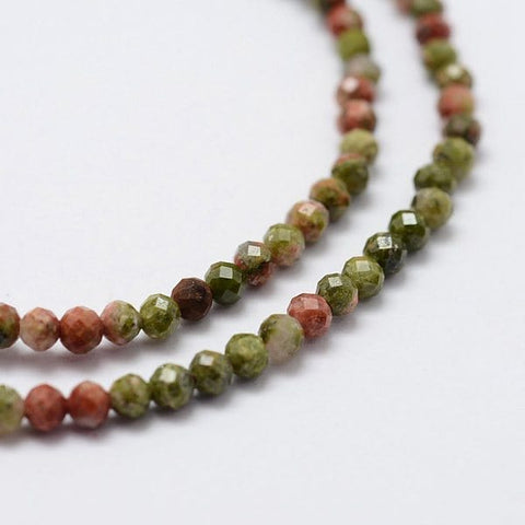 BeadsBalzar Beads & Crafts (BG6914J) Natural Unakite Beads Strands, Faceted, Round 2~2.5mm