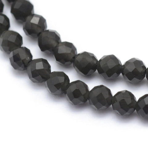 BeadsBalzar Beads & Crafts (BG7171A) Natural Obsidian Beads Strand, Faceted, Round,  3mm