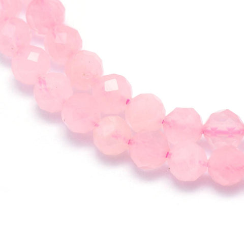 BeadsBalzar Beads & Crafts (BG7474B) Natural Rose Quartz Beads Strands, Faceted, Round, 3mm