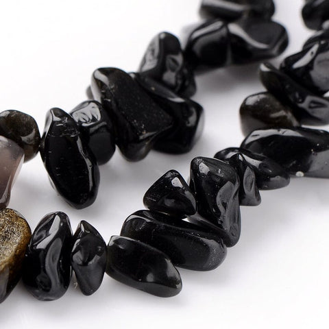 BeadsBalzar Beads & Crafts (BG7514B) Natural Obsidian Strand, Black, Chips Bead: 5~10mm