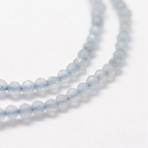 BeadsBalzar Beads & Crafts (BG7616A) Natural Aquamarine Beads Strands, Faceted, Round, Sky Blue 2mm
