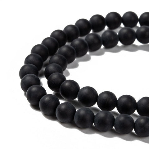 BeadsBalzar Beads & Crafts (BG7695-6) Natural Black Agate Bead Strands, Frosted, Round 6mm