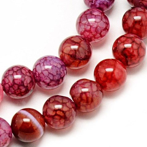 BeadsBalzar Beads & Crafts (BG7696-8) Natural Dragon Veins Agate Beads Strands, Dyed, Round, Crimson 8mm