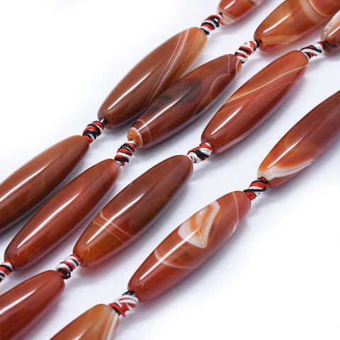 BeadsBalzar Beads & Crafts (BG7900-07) Natural Banded Agate/Striped Agate Beads Strands, Dyed & Heated, Rice, Sandy Brown about 13x50mm