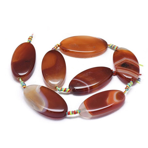 BeadsBalzar Beads & Crafts (BG7901-24A) Natural Banded Agate/Striped Agate Beads Strands, Dyed & Heated, Oval, Saddle Brown about 24~26x48~51mm