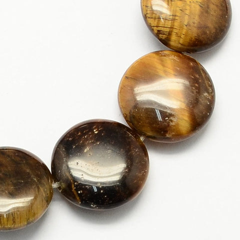 BeadsBalzar Beads & Crafts (BG8259-15) Natural Tiger Eye Stone Beads Strands, Flat Round, 14mm (1 STR)