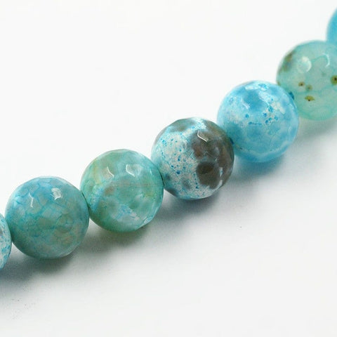 BeadsBalzar Beads & Crafts (BG8473-19D) Dyed Natural Fire Crackle Agate Faceted Round Bead Dark Turquoise 8mm (1 STR)