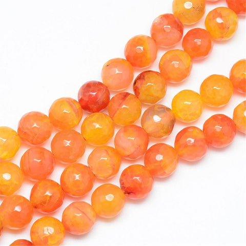 BeadsBalzar Beads & Crafts (BG8726-23) Natural Agate Bead, Dyed, Faceted, Round, Dark Orange  8~9mm (1 STR)
