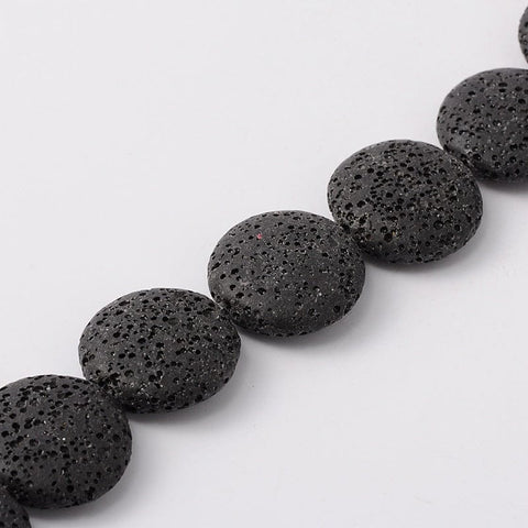 BeadsBalzar Beads & Crafts (BGL8286-18) Natural Lava Rock Beads Strands, Flat Round, Dyed, Black 20~21.5mm (1 STR)