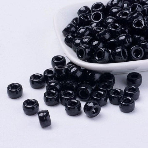 BeadsBalzar Beads & Crafts BLACK (AB4383-45) (AB4383-X) ) Opaque Acrylic European Beads, Barrel, 9mm  (+-50 PCS)