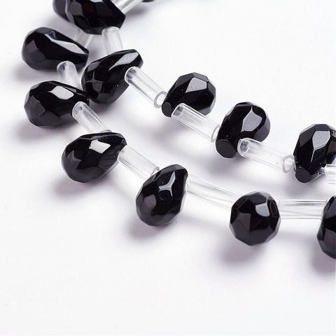 BeadsBalzar Beads & Crafts BLACK AGATE (BG4712D) Natural Agate Beads , Drop, Faceted, Dyed Size: about 6mm wide, 9mm long, hole: 1mm (& COLORS) (BG4712X)