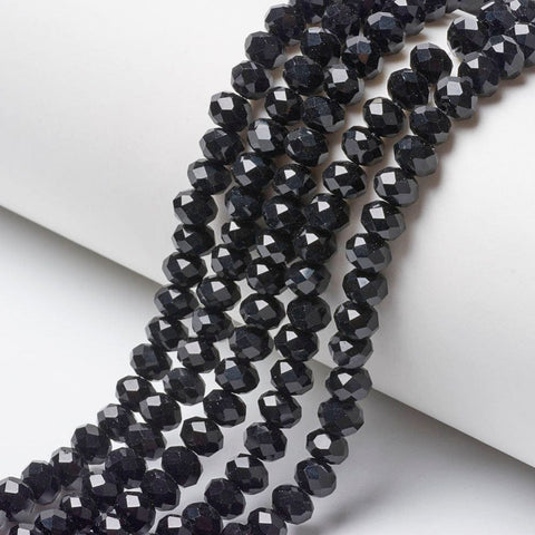 BeadsBalzar Beads & Crafts BLACK (BE7887-D18) (BE7887-D18) Opaque Solid Color Glass Beads Strands, Faceted, Rondelle, 6x5mm