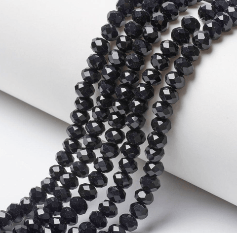 BeadsBalzar Beads & Crafts BLACK (BE7891-D18) (BE7891-X) Opaque Solid Color Glass Beads Strands, Faceted, Rondelle, 8x6mm