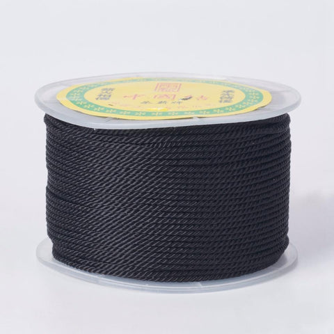 BeadsBalzar Beads & Crafts BLACK (CP7855-21) (CP7855-X) Round Polyester Cords, Milan Cords/Twisted Cords,1.5~2mm (50yards)