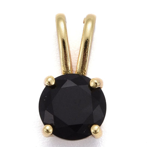 BeadsBalzar Beads & Crafts BLACK (GQP8735-X) Brass Micro Pave Cubic Zirconia Pendants, Flat Round, B7x13.5mm (2 PCS)